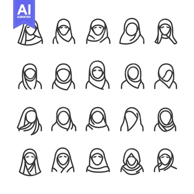 A Collection of 20 Line Drawings of Women Wearing Hijabs