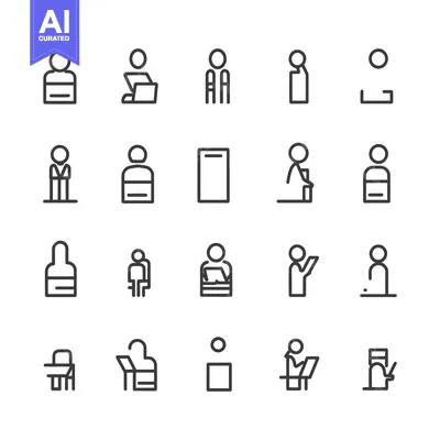 Aset desain premium: A Collection of 20 Line Icons Depicting People in Various Positions