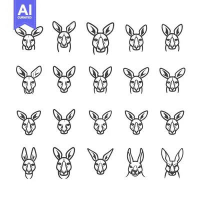 Premium design asset: A Collection of 20 Outline Drawings of Kangaroo Heads Facing Forward