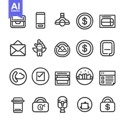 Aset desain premium: A Collection of 20 Outline Icons Representing Various Concepts