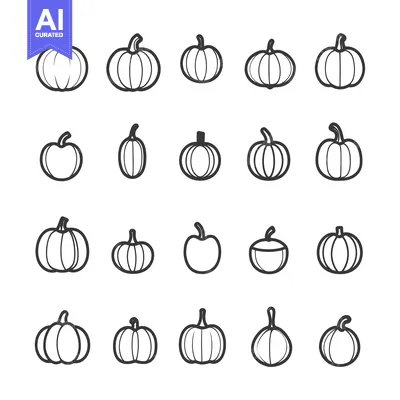 Aset premium populer: A Collection of 20 Outline Pumpkin Illustrations