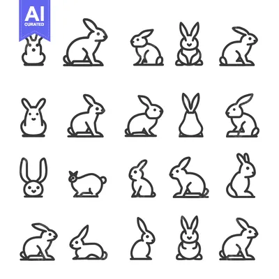 A Collection of 20 Outline Rabbit Illustrations in Various Poses