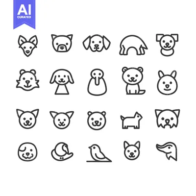 Aset desain premium: A Collection of 20 Simple Animal Outline Icons