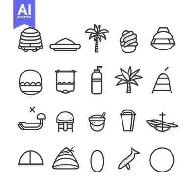 Aset premium populer: A Collection of 20 Simple Line Drawings Depicting Beach and Summer The