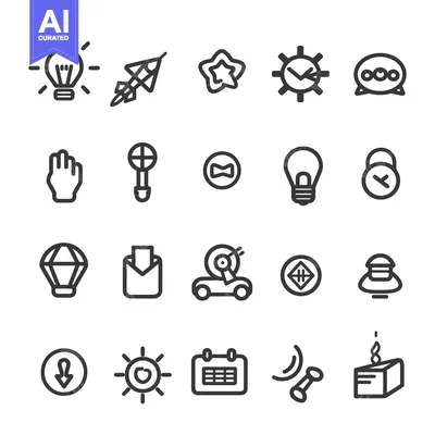 A Collection of 20 Simple Line Icons Depicting Diverse Concepts