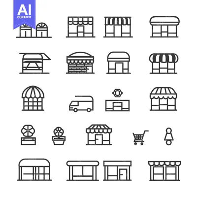 Aset premium populer: A Collection of 20 Store, Shop, and Retail Icon Outlines