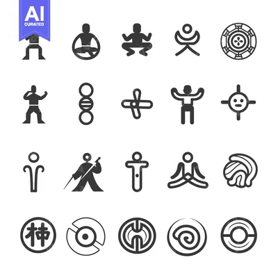 Aset desain premium: A Collection of 20 Unique Abstract Icons Depicting Various Concepts