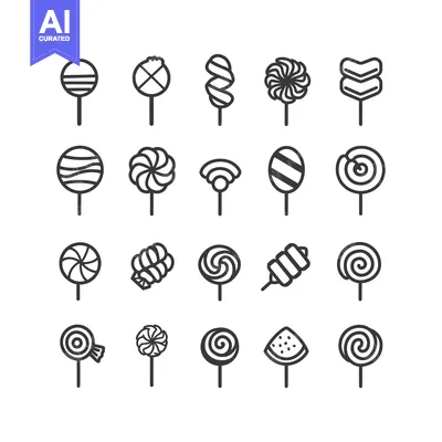 Aset premium populer: A Collection of 20 Unique Black and White Line Drawings of Lollipops