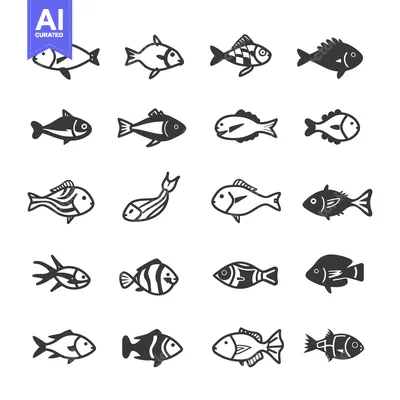 Aset premium populer: A Collection of 20 Unique Fish Silhouettes
