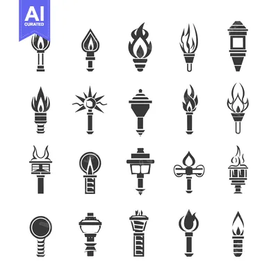 Aset desain premium: A collection of 20 unique torch icons