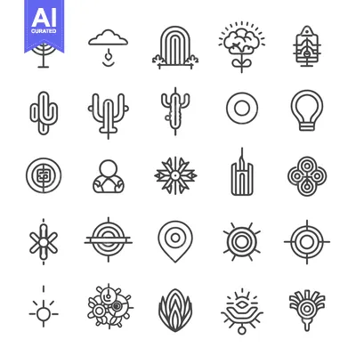 Aset premium populer: A Collection of 24 Abstract Line Art Icons