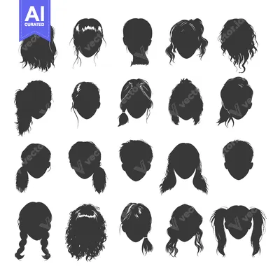 Aset premium populer: A Collection of 24 Black and White Female Hairstyle Silhouettes