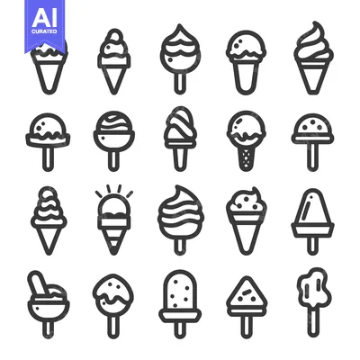 Aset premium populer: A Collection of  24 Black and White Ice Cream Icons