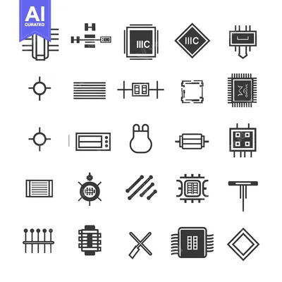 Premium design asset: A Collection of 24 Black and White Microchip and Circuitry Icons