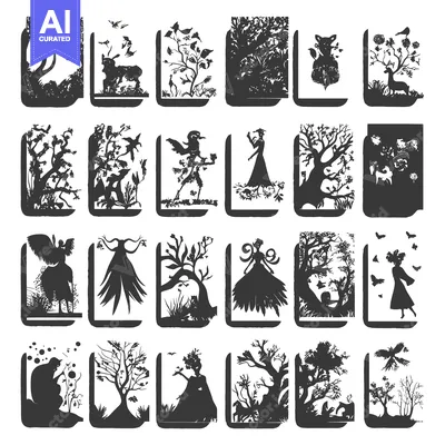 A Collection of 24 Black and White Silhouettes of Fantastical Forest C