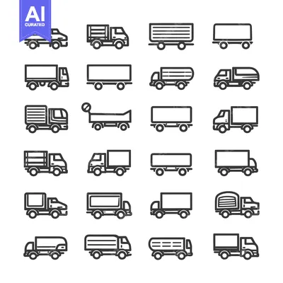 Premium design asset: A Collection of 24 Black and White Truck Outline Icons