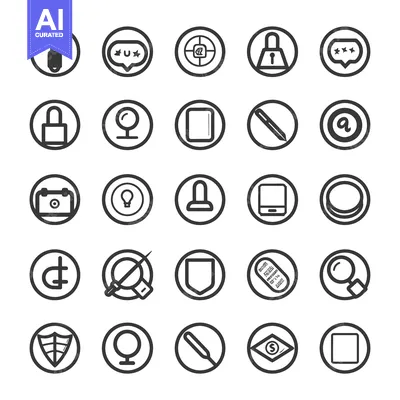 Aset desain premium: A Collection of 24 Circular Icons Depicting Various Symbols and Object