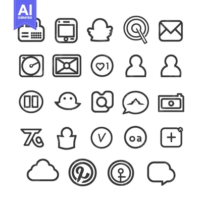 Aset desain premium: A Collection of 24 Diverse Outline Icons for Social Media and Mobile A