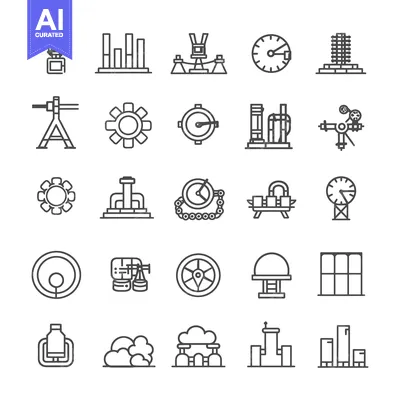 Popular premium asset: A Collection of 24 Line Art Icons Depicting Industrial and Mechanical