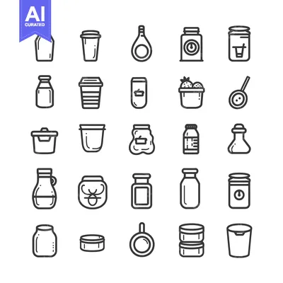 Aset premium populer: A Collection of 24 Line Art Icons Depicting Various Containers