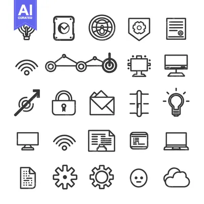 Aset premium populer: A Collection of 24 Line Icons Related to Technology and Business