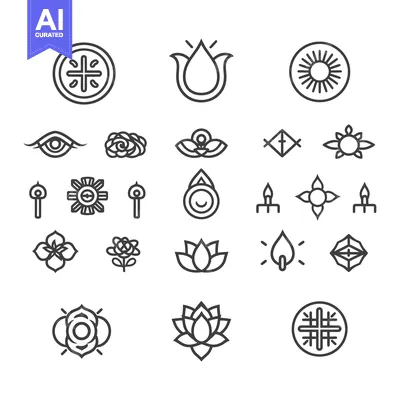A Collection of 24 Simple Line Art Spiritual Symbols
