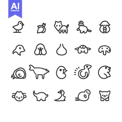 A Collection of 24 Simple Line Drawings of Various Animals