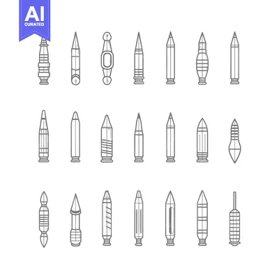 Aset desain premium: A Collection of 24 Unique Outline Illustrations of Bullets and Ammunit