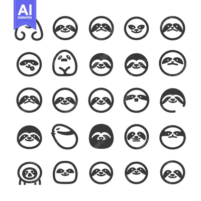 Aset desain premium: A Collection of 25 Adorable Sloth Illustrations in Different Poses and