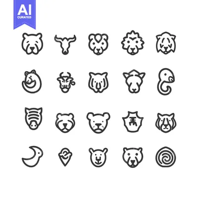 Aset premium populer: A Collection of 25 Animal Head Line Icons