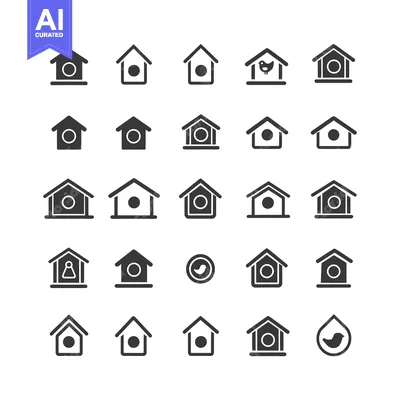 A Collection of 25 Black and White Birdhouse Icons