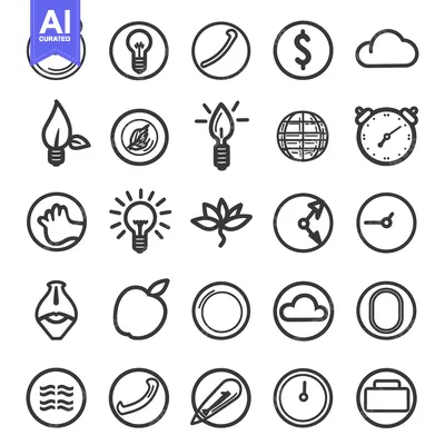 A Collection of 25 Black and White Circular Icons