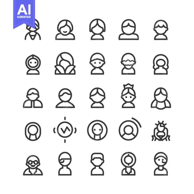 A Collection of 25 Black and White Line Art Profile Icons
