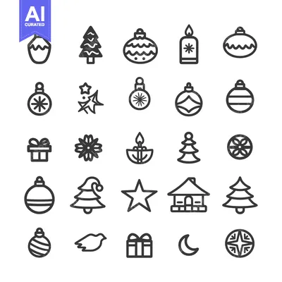Aset premium populer: A Collection of 25 Christmas-Themed Line Icons