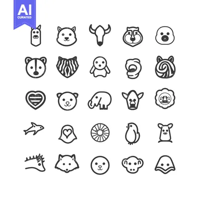 A Collection of 25 Cute Animal and Character Icons in a Grid Layout