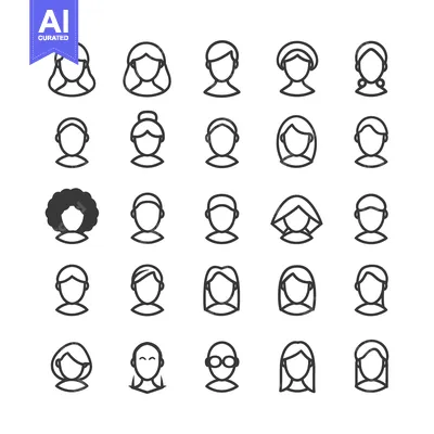 Premium design asset: A Collection of 25 Diverse Human Profile Icons in Outline Style