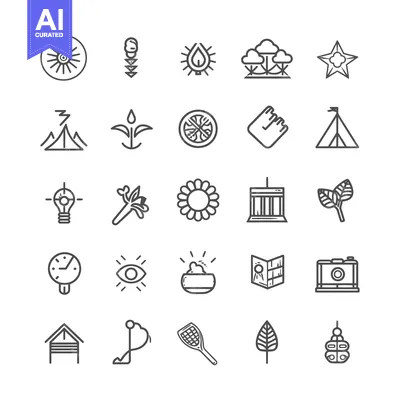 Aset premium populer: A Collection of 25 Linear Icons Representing Various Concepts