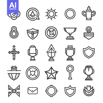 Aset premium populer: A Collection of 25 Line Art Icons Depicting Various Symbolic Shapes
