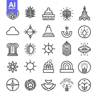 Aset desain premium: A Collection of 25 Line Art Icons Featuring Diverse Symbols