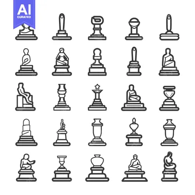 Aset desain premium: A Collection of 25 Line Art Illustrations of Statues and Trophies