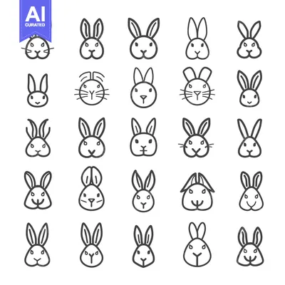 Popular premium asset: A Collection of 25 Line Art Rabbit Faces