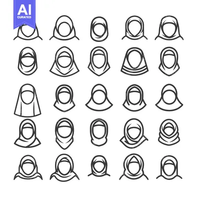 A Collection of 25 Line Drawings Depicting Women Wearing Hijabs