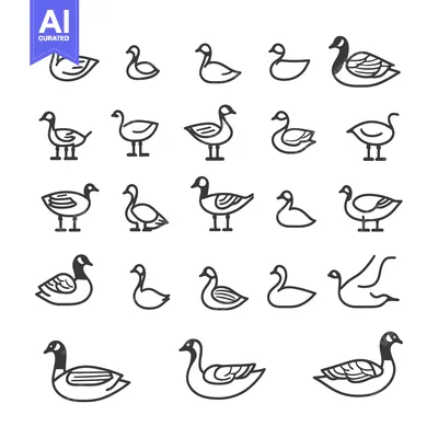 A Collection of 25 Line Drawings of Geese in Various Poses