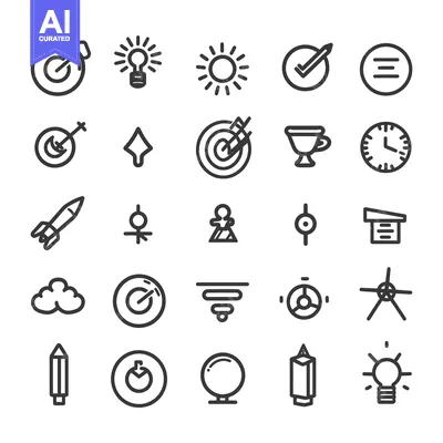 Aset premium populer: A Collection of 25 Line Icons Depicting Various Concepts