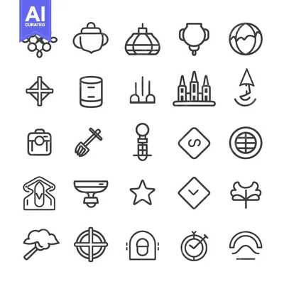 Aset desain premium: A Collection of 25 Line Icons Depicting Various Shapes and Objects