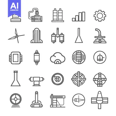 Premium design asset: A Collection of 25 Line Icons Representing Various Industrial and Tech