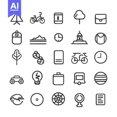 Premium design asset: A Collection of 25 Line Icons Representing Various Objects and Concept