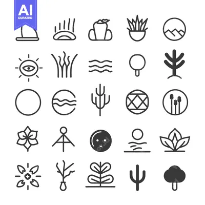 Aset desain premium: A Collection of 25 Minimalist Nature-Themed Icons