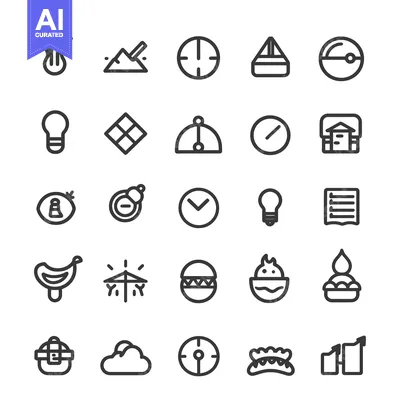 Aset desain premium: A Collection of 25 Outline Icons Depicting Various Concepts