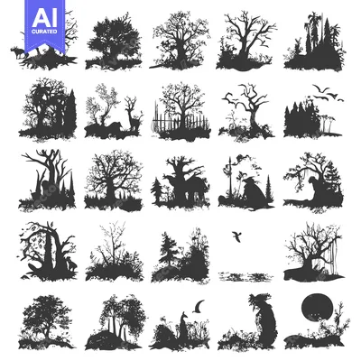 A Collection of 25 Silhouettes of Trees and Landscapes